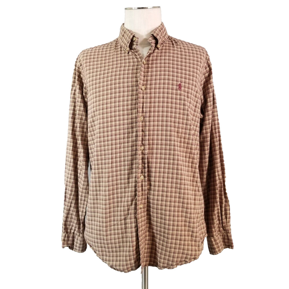 Ralph Lauren Shirt Mens L Brown Long Sleeve Button Down Cotton‎ Classic